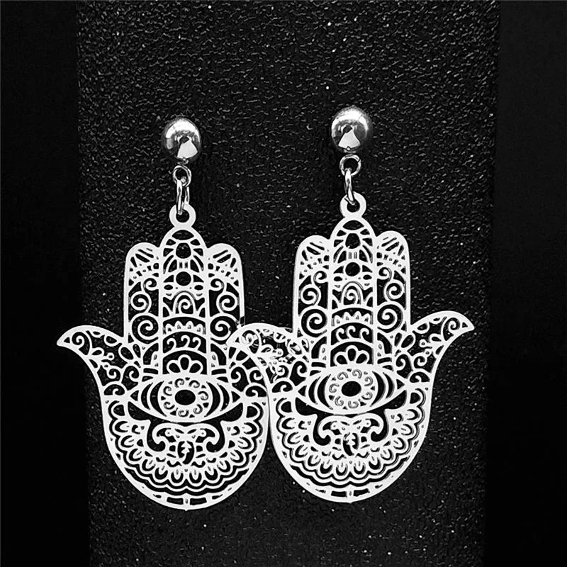 Bohemian Gold Fatima Hamsa Hand Stainless Steel Stud Earrings – Boho Women’s Jewelry - Grab Life