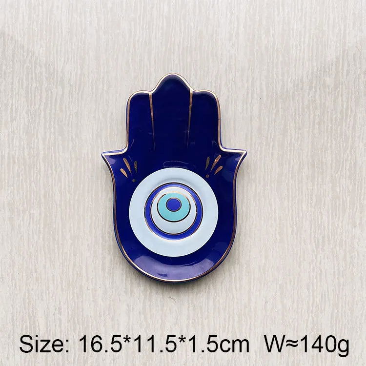 Ceramic Evil Eye Hamsa Hand of Fatima Jewelry Tray Storage Tray Desk Ornament Gothic Home Decor Office Bookcase Decoration - Grab Life