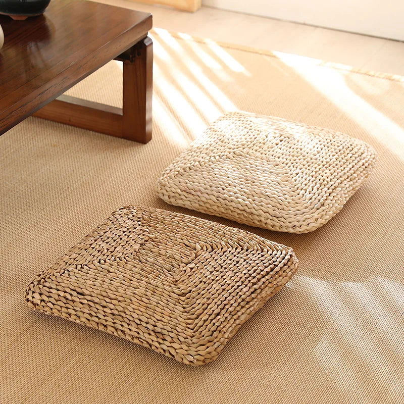 Handmade Straw Tea Ceremony Worship Buddha Floor Cushions Square Shape Thicken Bay Window Balcony Cushion Japanese Tatami Mat - Grab Life