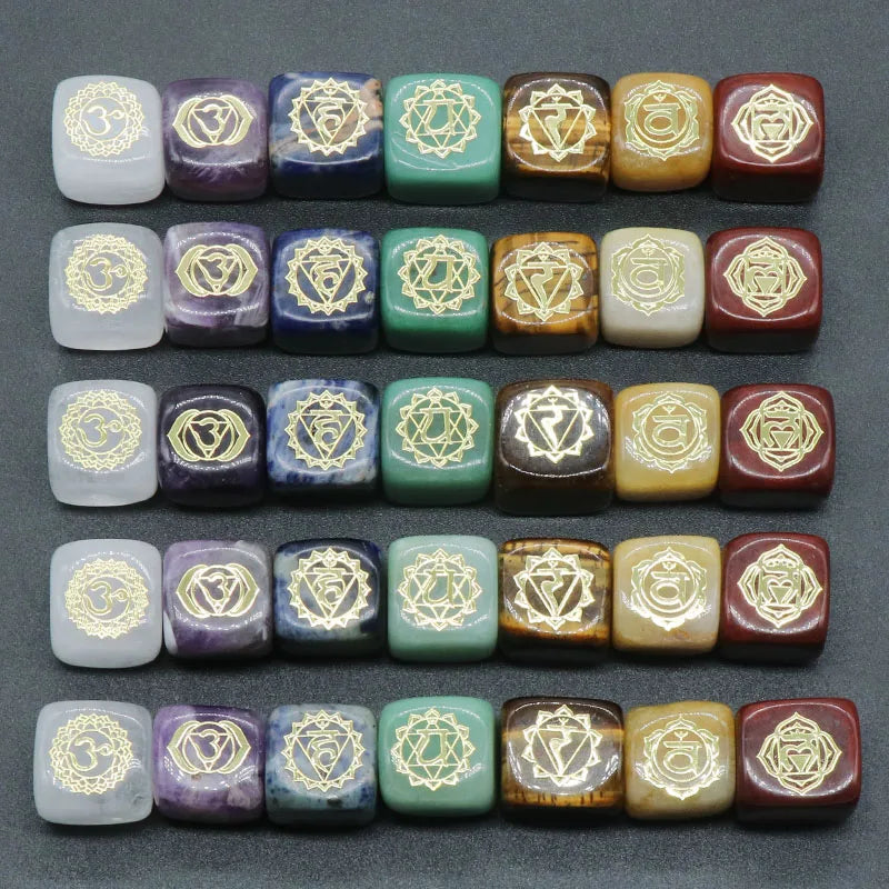 Natural Stone Tumbled Polished Cube Stone Healing Chakra Reiki Collection Home Decoration As Gift 7pcs