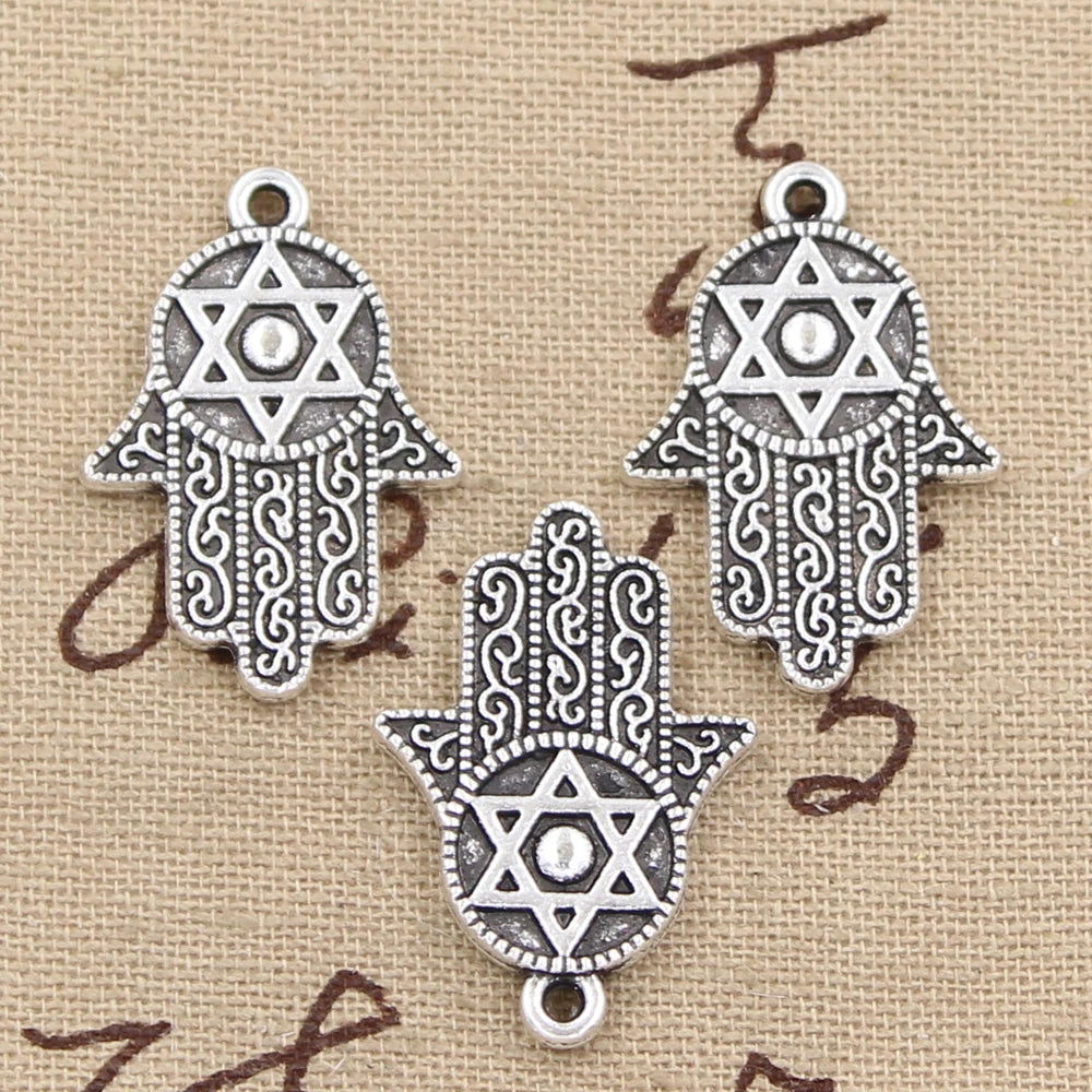 6pcs Antique Silver Hamsa Hand & Star of David Charms – DIY Handmade Tibetan Jewelry Pendants - Grab Life