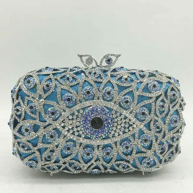 Boutique De FGG (in stock) Evil Eye Women Crystal Clutch Evening Minaudiere Bags Party Dinner Rhinestone Handbags Bridal Purse - Grab Life