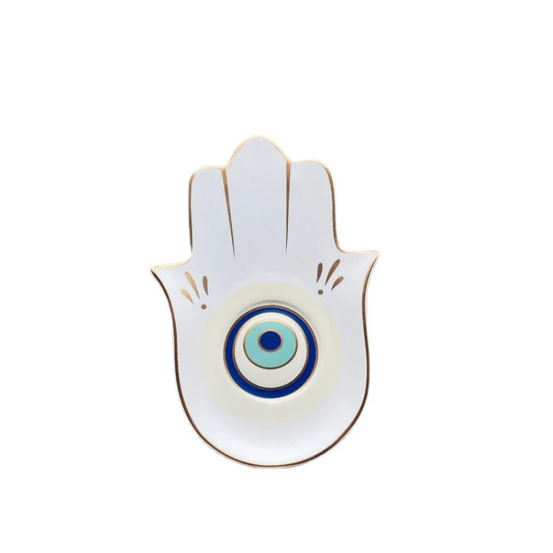 Ceramic Evil Eye Hamsa Hand of Fatima Jewelry Tray Storage Tray Desk Ornament Gothic Home Decor Office Bookcase Decoration - Grab Life