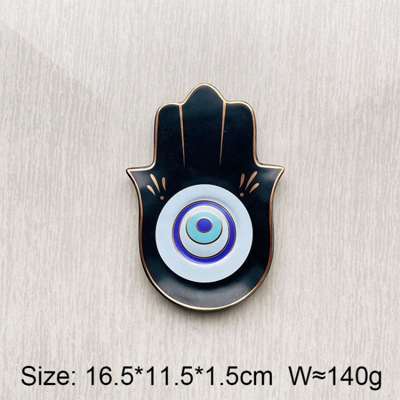 Ceramic Evil Eye Hamsa Hand of Fatima Jewelry Tray Storage Tray Desk Ornament Gothic Home Decor Office Bookcase Decoration - Grab Life