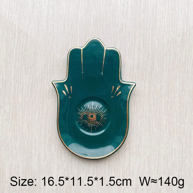 Ceramic Evil Eye Hamsa Hand of Fatima Jewelry Tray Storage Tray Desk Ornament Gothic Home Decor Office Bookcase Decoration - Grab Life