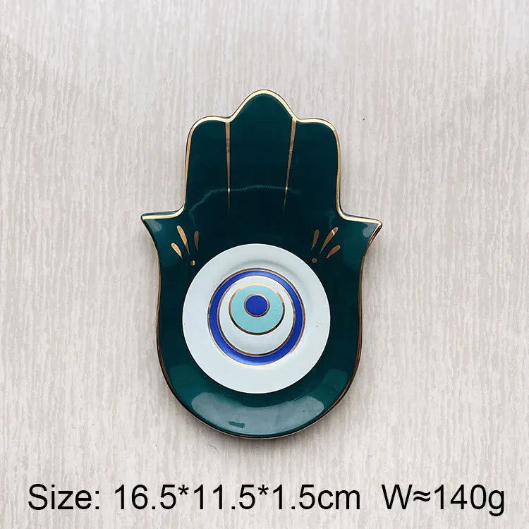 Ceramic Evil Eye Hamsa Hand of Fatima Jewelry Tray Storage Tray Desk Ornament Gothic Home Decor Office Bookcase Decoration - Grab Life