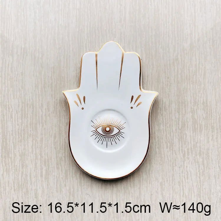 Ceramic Evil Eye Hamsa Hand of Fatima Jewelry Tray Storage Tray Desk Ornament Gothic Home Decor Office Bookcase Decoration - Grab Life