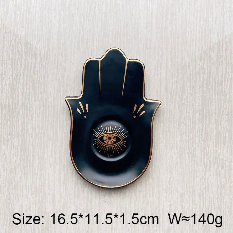 Ceramic Evil Eye Hamsa Hand of Fatima Jewelry Tray Storage Tray Desk Ornament Gothic Home Decor Office Bookcase Decoration - Grab Life