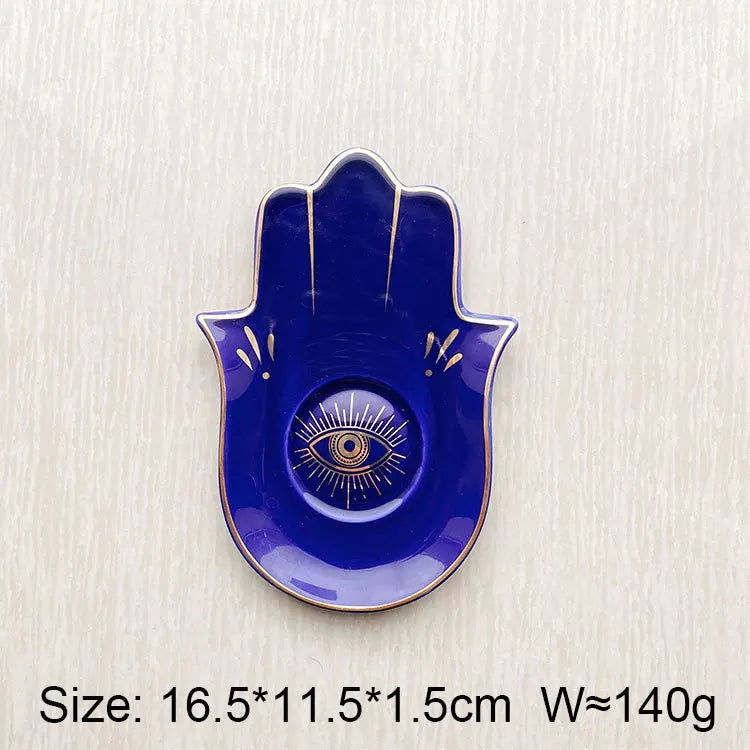 Ceramic Evil Eye Hamsa Hand of Fatima Jewelry Tray Storage Tray Desk Ornament Gothic Home Decor Office Bookcase Decoration - Grab Life