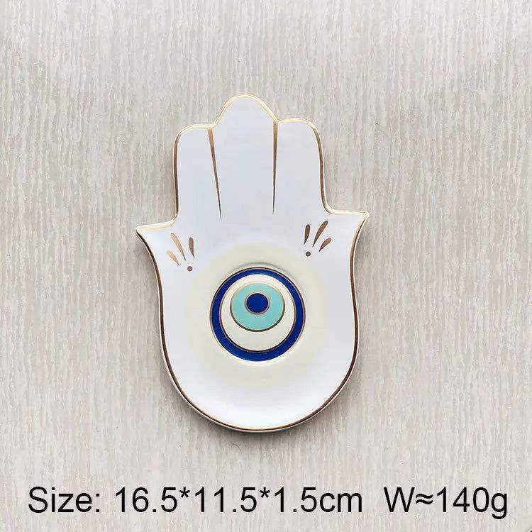 Ceramic Evil Eye Hamsa Hand of Fatima Jewelry Tray Storage Tray Desk Ornament Gothic Home Decor Office Bookcase Decoration - Grab Life
