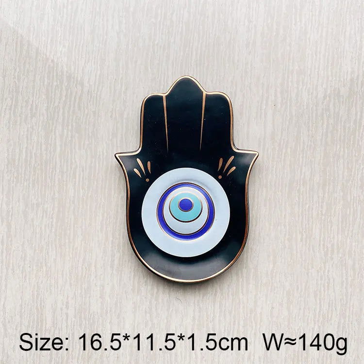 Ceramic Evil Eye Hamsa Hand of Fatima Jewelry Tray Storage Tray Desk Ornament Gothic Home Decor Office Bookcase Decoration - Grab Life
