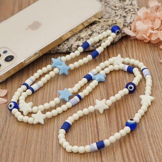Chic Star Charm Phone Strap Lanyard with Evil Eye Beads - Stylish Mobile Neck Necklace for Women - Grab Life