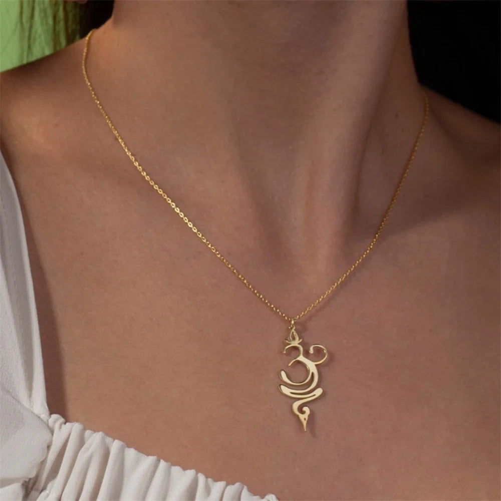 Fashion OM Buddhism Pendant Ohm Necklace for Women Stainless Steel Mala Indian Yoga Chakra Breathe Meditation Amulet Jewelry - Grab Life