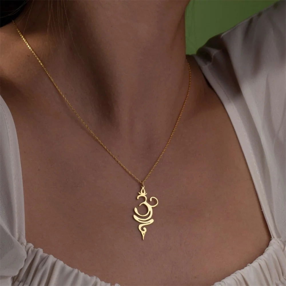 Fashion OM Buddhism Pendant Ohm Necklace for Women Stainless Steel Mala Indian Yoga Chakra Breathe Meditation Amulet Jewelry - Grab Life