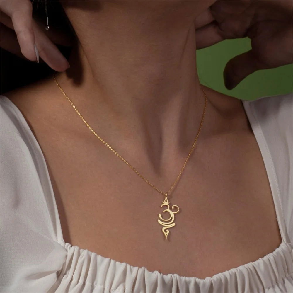 Fashion OM Buddhism Pendant Ohm Necklace for Women Stainless Steel Mala Indian Yoga Chakra Breathe Meditation Amulet Jewelry - Grab Life
