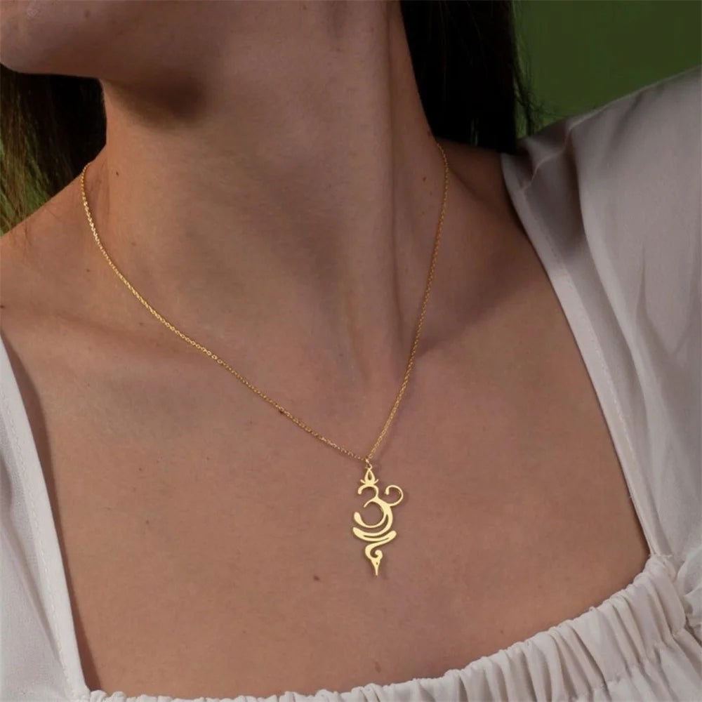 Fashion OM Buddhism Pendant Ohm Necklace for Women Stainless Steel Mala Indian Yoga Chakra Breathe Meditation Amulet Jewelry - Grab Life
