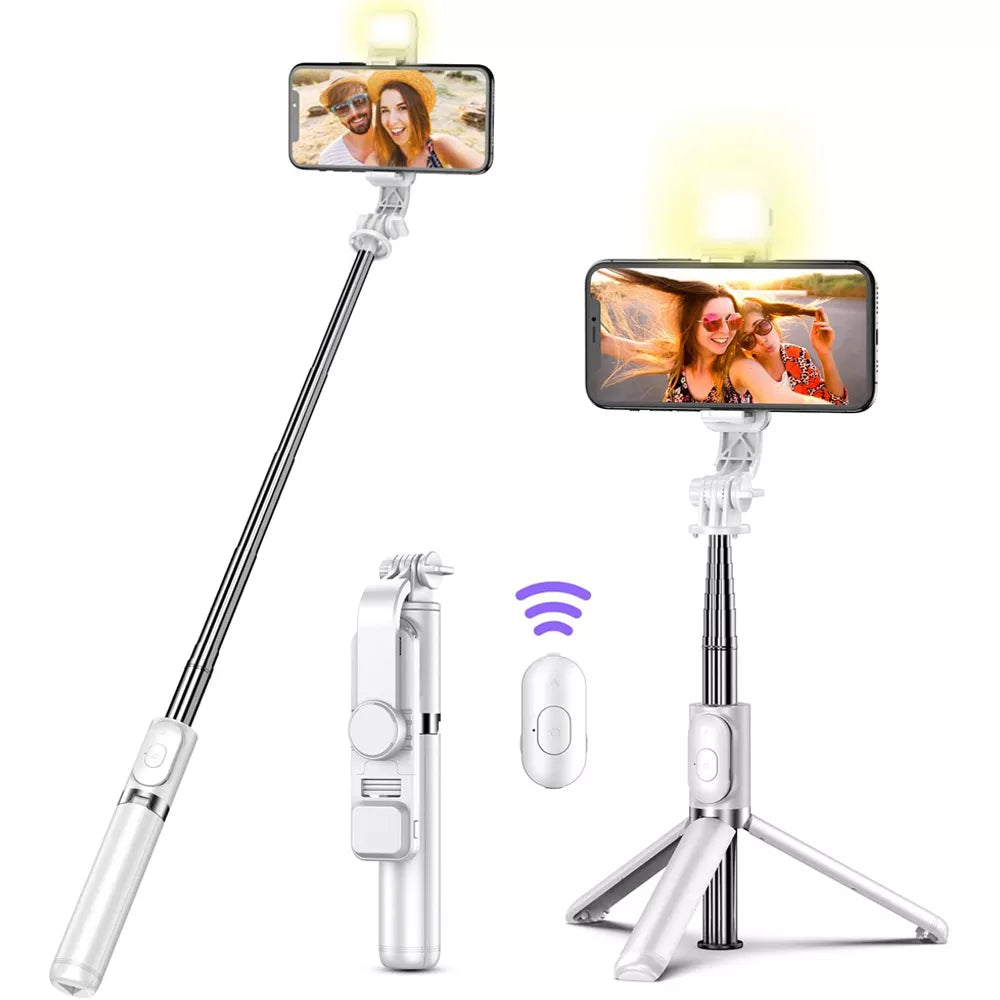 Foldable, Wireless Bluetooth Selfie Stick Tripod with Fill Light - Grab Life