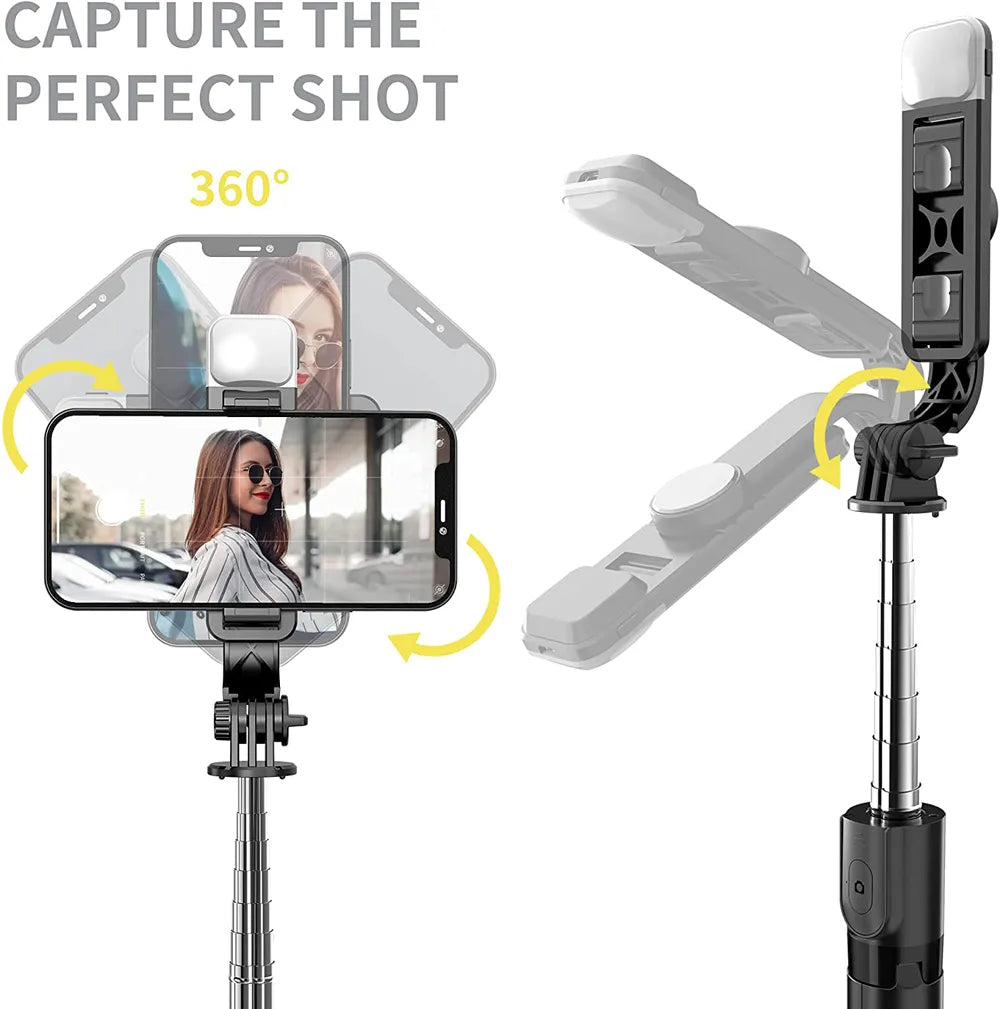 Foldable, Wireless Bluetooth Selfie Stick Tripod with Fill Light - Grab Life