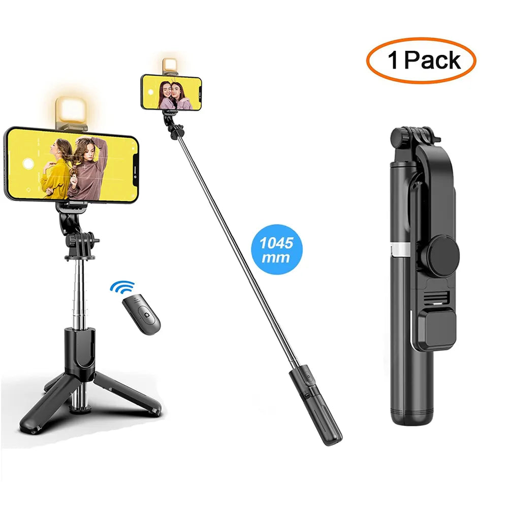 Foldable, Wireless Bluetooth Selfie Stick Tripod with Fill Light - Grab Life