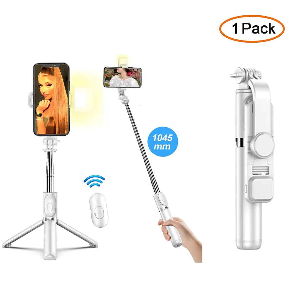 Foldable, Wireless Bluetooth Selfie Stick Tripod with Fill Light - Grab Life