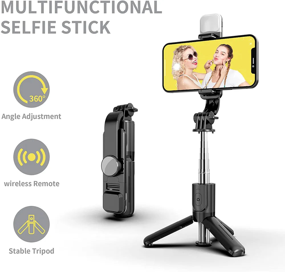Foldable, Wireless Bluetooth Selfie Stick Tripod with Fill Light - Grab Life