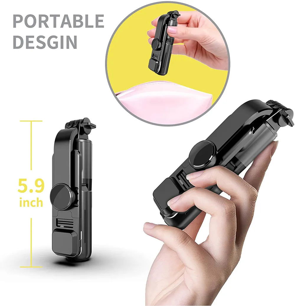 Foldable, Wireless Bluetooth Selfie Stick Tripod with Fill Light - Grab Life