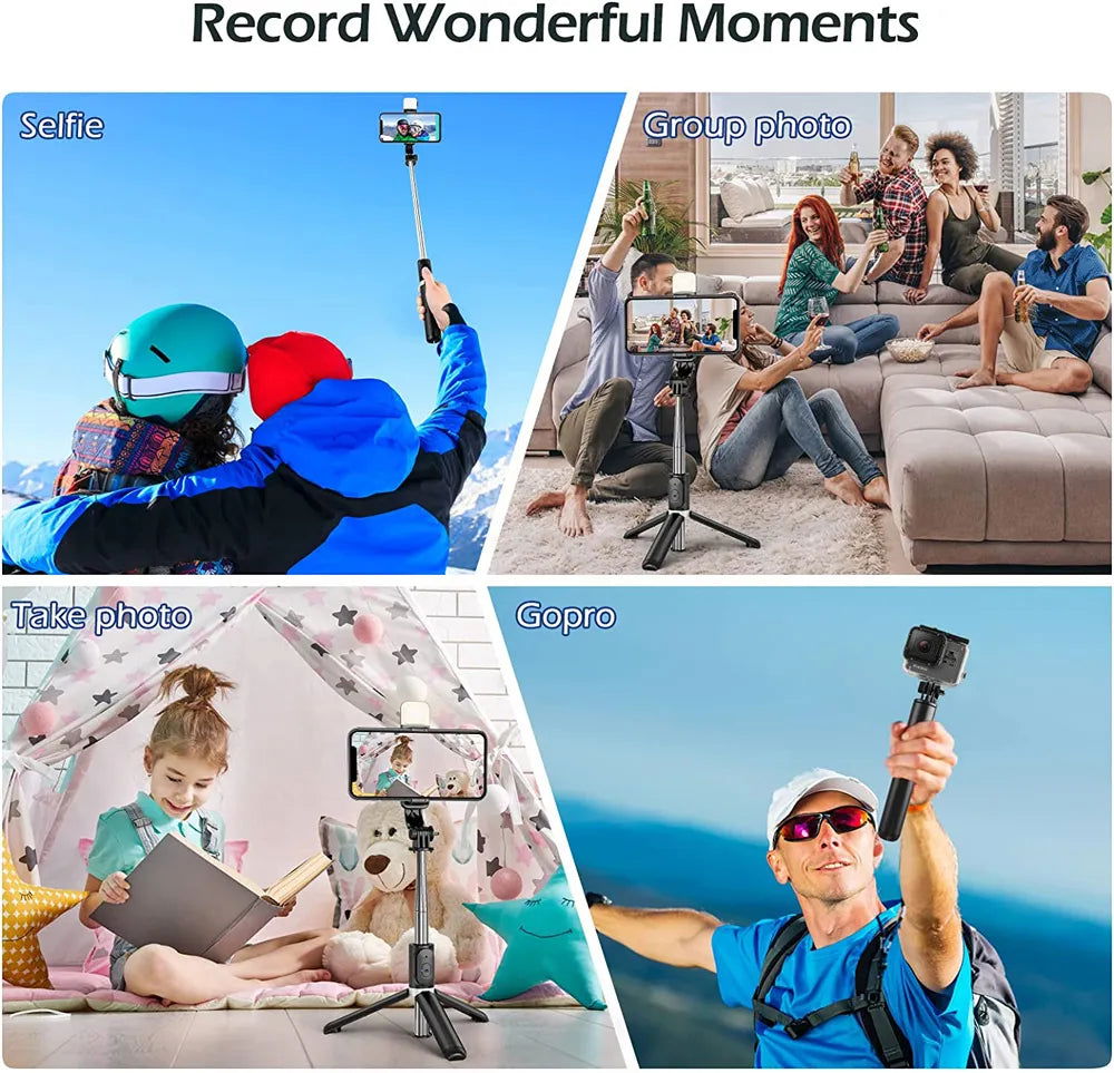 Illuminated Wireless Bluetooth Selfie Stick Tripod with Adjustable Fill Light for Perfect Selfies and Videos - Grab Life
