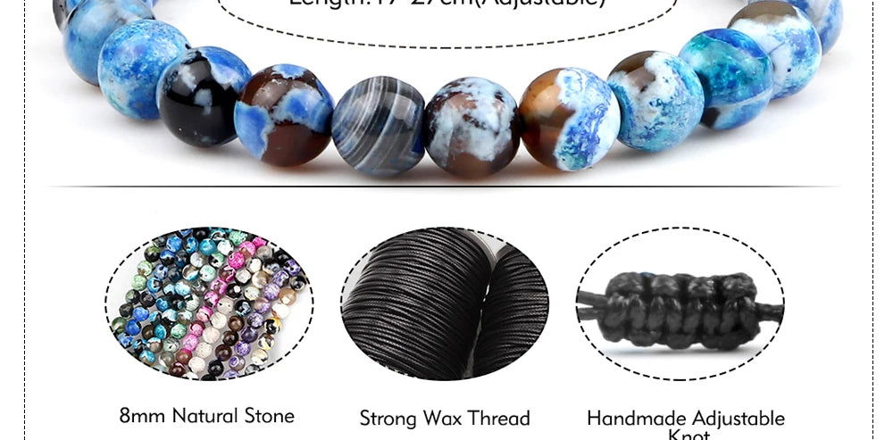 Natural Agates Stone Bracelet Women Quartzs Chakra Beaded Bracelets Handmade Bangles Men Yoga Energy Jewelry Gifts Adjustable - Grab Life