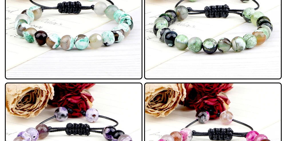 Natural Agates Stone Bracelet Women Quartzs Chakra Beaded Bracelets Handmade Bangles Men Yoga Energy Jewelry Gifts Adjustable - Grab Life