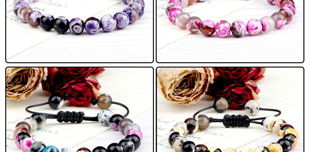 Natural Agates Stone Bracelet Women Quartzs Chakra Beaded Bracelets Handmade Bangles Men Yoga Energy Jewelry Gifts Adjustable - Grab Life