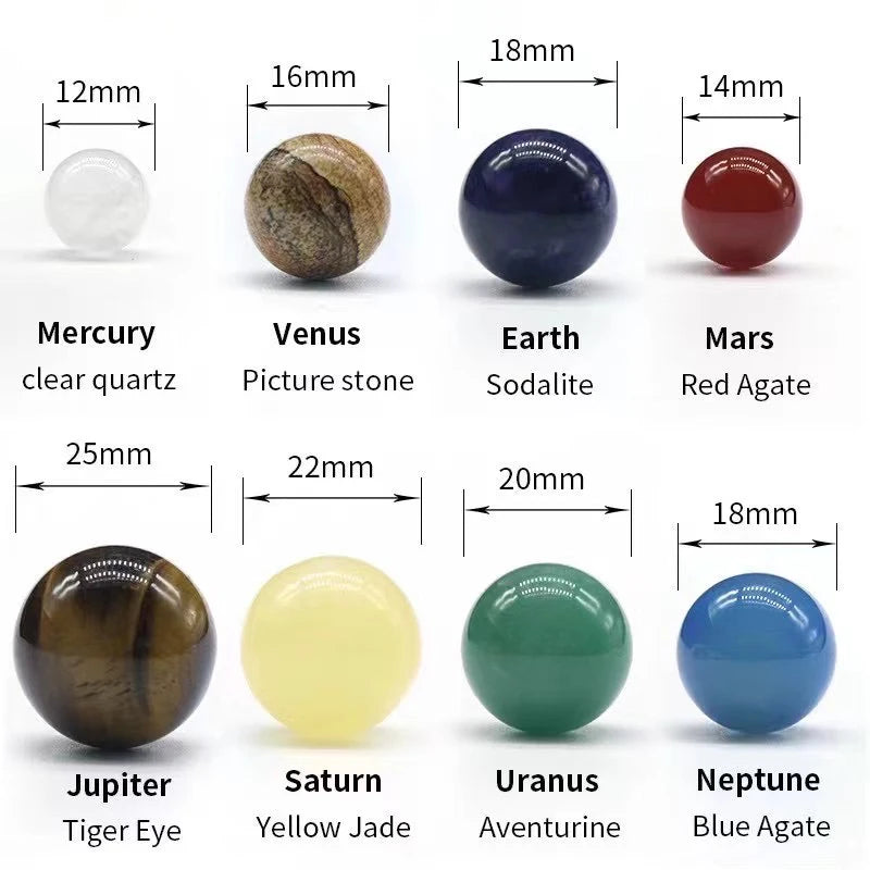 Natural Crystal 8 9 Planets Ball Solar Sun System Rock Quartz Stones Beads Healing Reiki Chakra Energy Sphere Galaxy Model Globe - Grab Life
