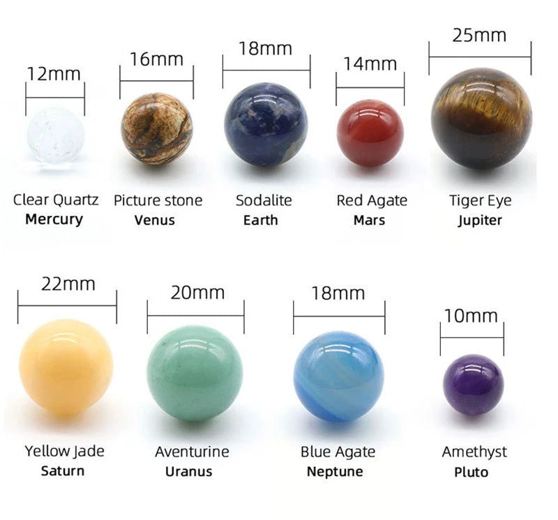 Natural Crystal 8 9 Planets Ball Solar Sun System Rock Quartz Stones Beads Healing Reiki Chakra Energy Sphere Galaxy Model Globe - Grab Life
