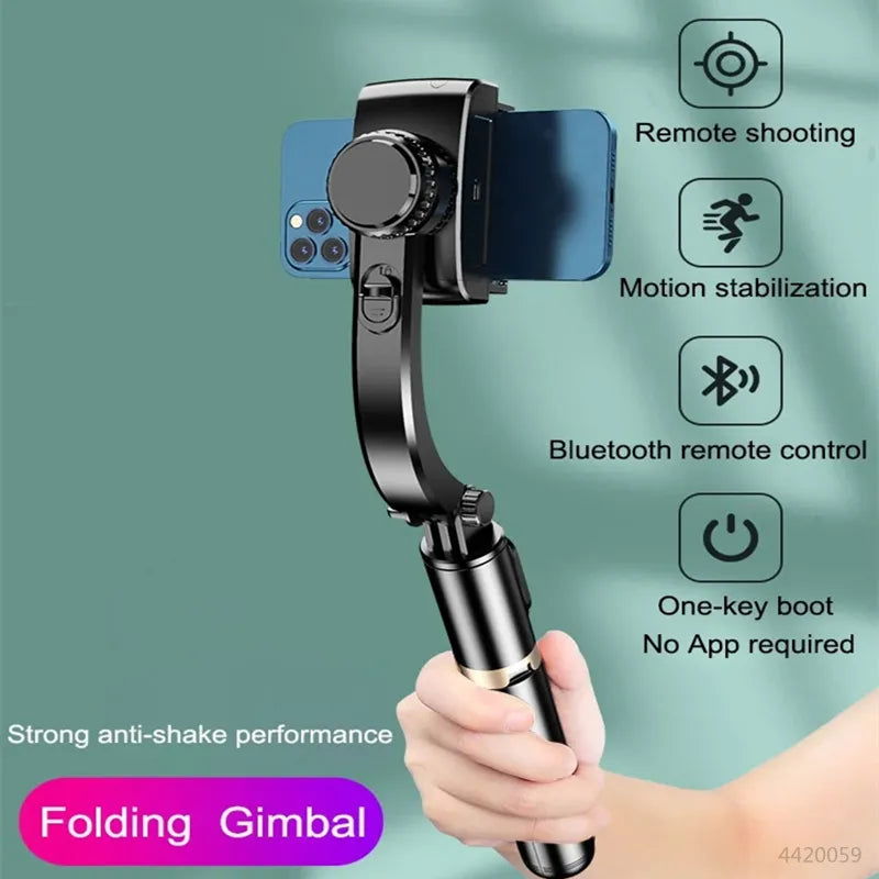 Roreta 2023 NEW Gimbal Stabilizer Selfie Stick Foldable Wireless Tripod with Bluetooth Shutter Monopod for IOS Android - Grab Life