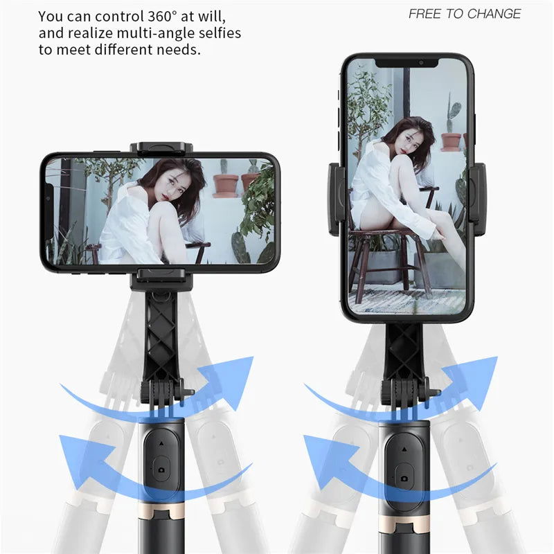 Roreta 2023 NEW Gimbal Stabilizer Selfie Stick Foldable Wireless Tripod with Bluetooth Shutter Monopod for IOS Android - Grab Life
