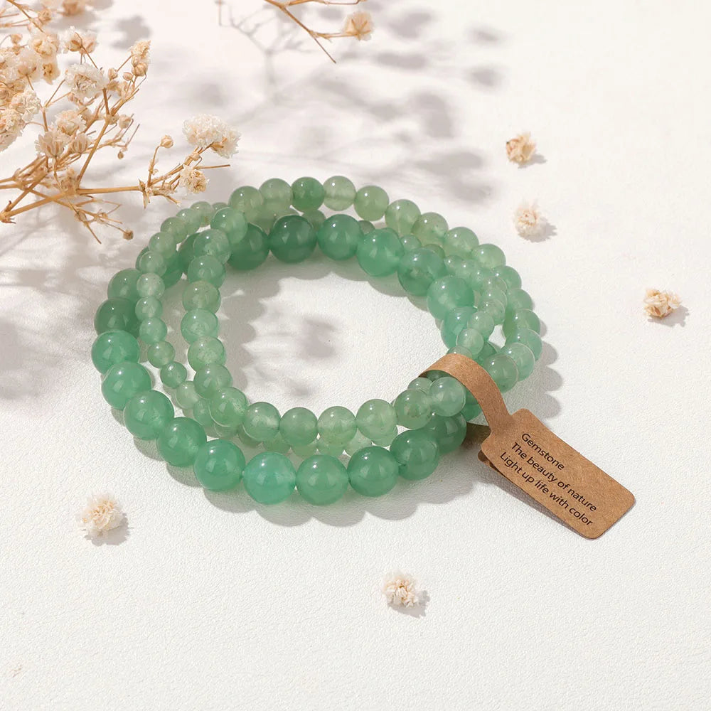 Natural Stone Unakites Beaded Bracelets 3pcs/Set 4/6/8mm Rhodonites Malachites Elastic Rope Bracelet Women Men Yoga Jewelry Gift