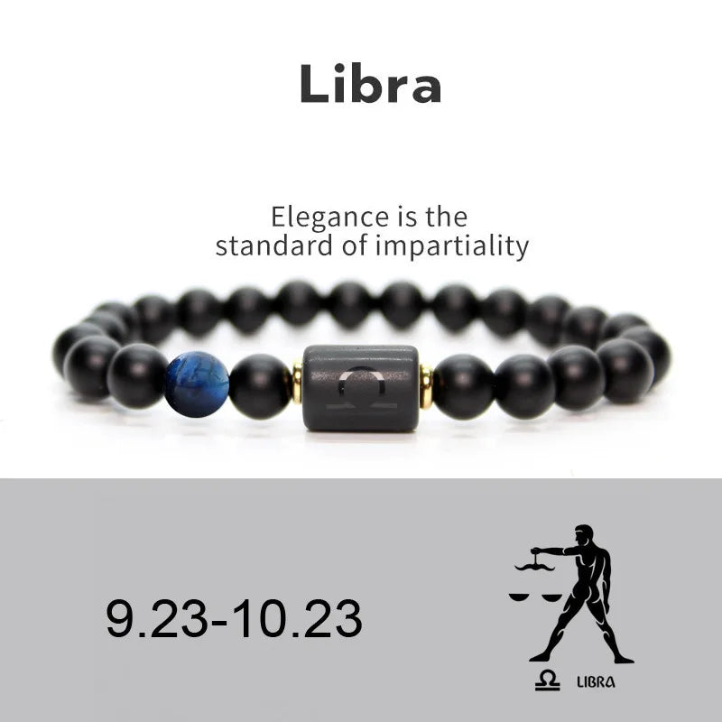 12 Constellation Obsidian Bracelet Fashion Couples Bangles Natural Stone Shiny Black Onyx Beads Bracelets