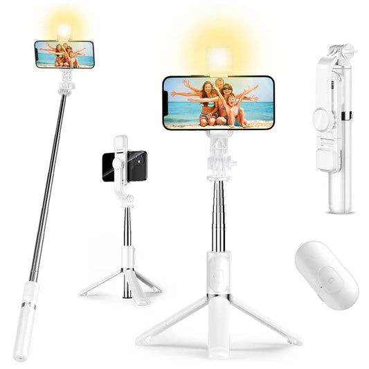 Lighted Wireless Bluetooth Selfie Stick Foldable Tripod with Fill Light
