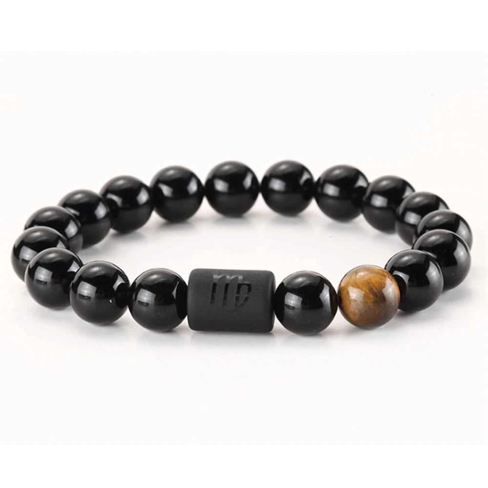12 Constellation Obsidian Bracelet Fashion Couples Bangles Natural Stone Shiny Black Onyx Beads Bracelets