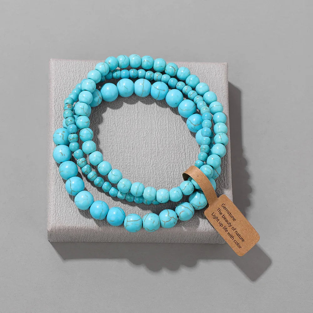 Natural Stone Unakites Beaded Bracelets 3pcs/Set 4/6/8mm Rhodonites Malachites Elastic Rope Bracelet Women Men Yoga Jewelry Gift