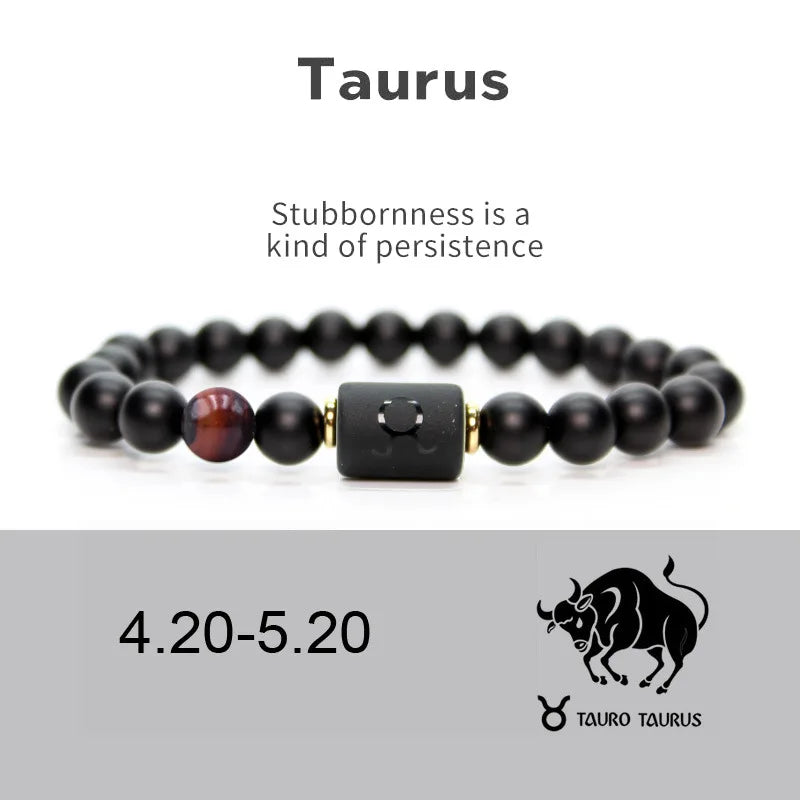 12 Constellation Obsidian Bracelet Fashion Couples Bangles Natural Stone Shiny Black Onyx Beads Bracelets