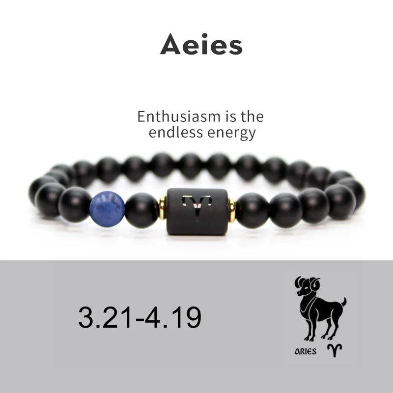 12 Constellation Obsidian Bracelet Fashion Couples Bangles Natural Stone Shiny Black Onyx Beads Bracelets