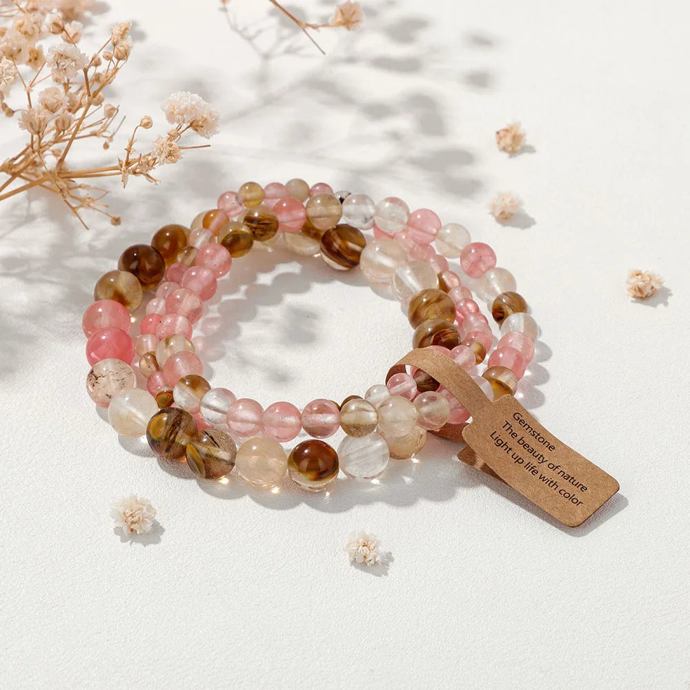 Natural Stone Unakites Beaded Bracelets 3pcs/Set 4/6/8mm Rhodonites Malachites Elastic Rope Bracelet Women Men Yoga Jewelry Gift