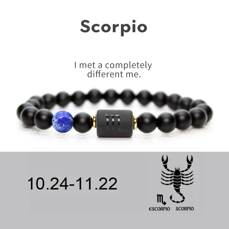 12 Constellation Obsidian Bracelet Fashion Couples Bangles Natural Stone Shiny Black Onyx Beads Bracelets