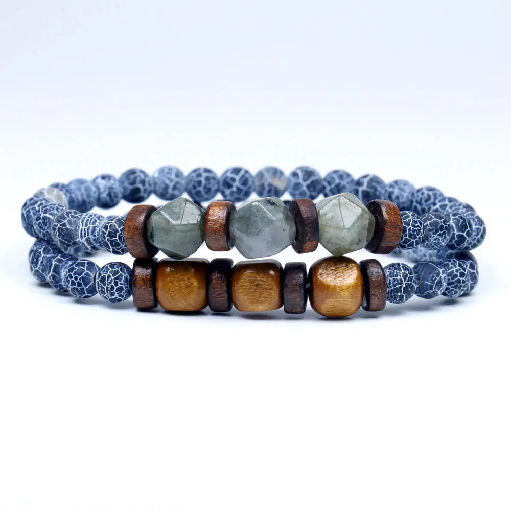 Trend Men's Bracelet Lava Stone Labradorite Moonstone Beads Bracelet Chakra Yoga Wood Bead Bracelet For Men Jewelry Bileklik
