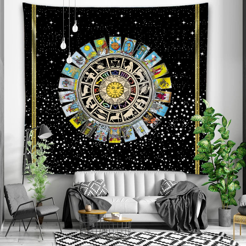 Tarot Tapestry Decoration Mystery Home Psychedelic Witchcraft Horoscope Divination Wall Hanging Mandala Psychedelic Room Decor