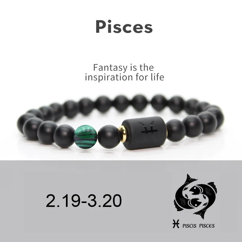 12 Constellation Obsidian Bracelet Fashion Couples Bangles Natural Stone Shiny Black Onyx Beads Bracelets