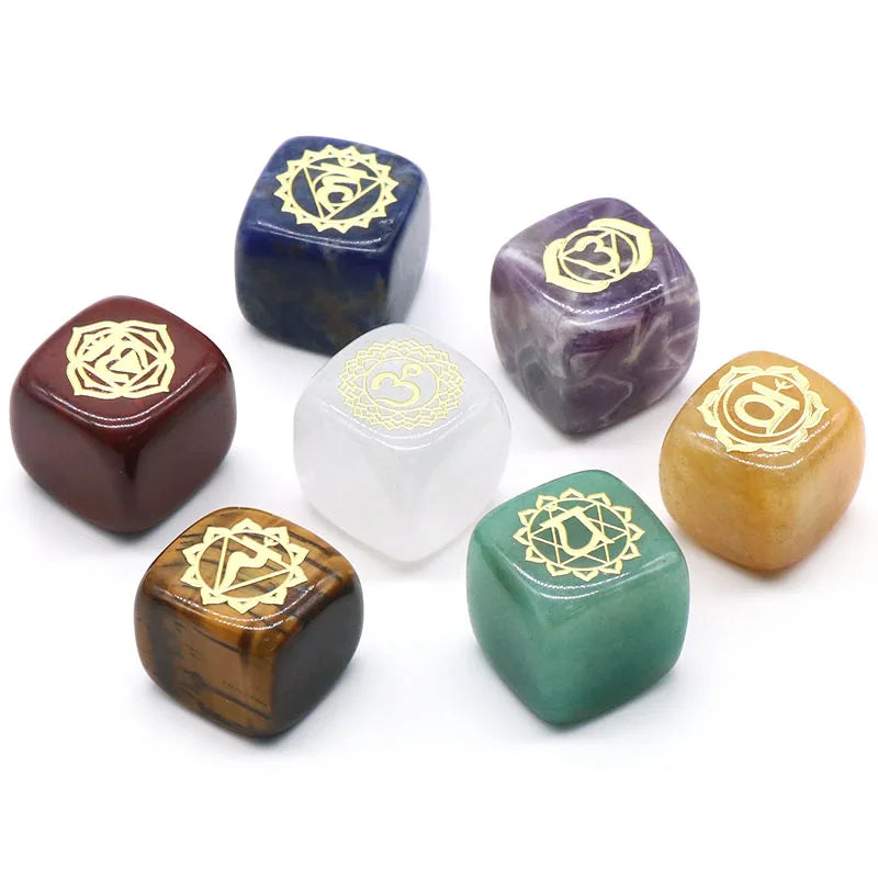 Natural Stone Tumbled Polished Cube Stone Healing Chakra Reiki Collection Home Decoration As Gift 7pcs