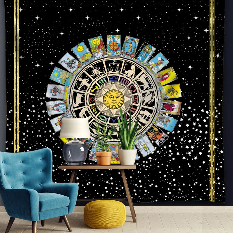 Tarot Tapestry Decoration Mystery Home Psychedelic Witchcraft Horoscope Divination Wall Hanging Mandala Psychedelic Room Decor