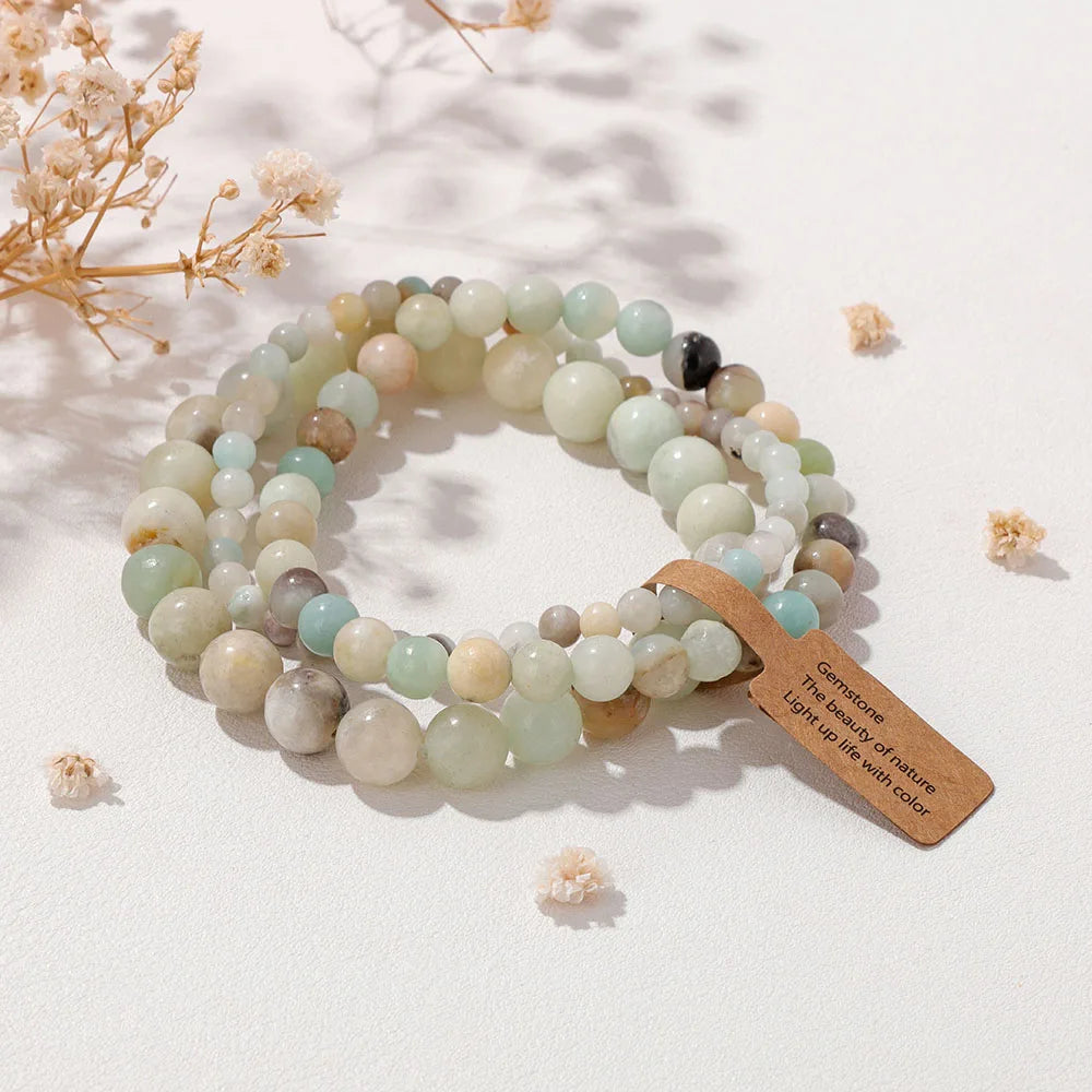 Natural Stone Unakites Beaded Bracelets 3pcs/Set 4/6/8mm Rhodonites Malachites Elastic Rope Bracelet Women Men Yoga Jewelry Gift