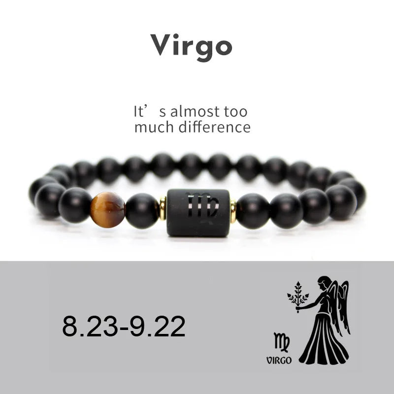 12 Constellation Obsidian Bracelet Fashion Couples Bangles Natural Stone Shiny Black Onyx Beads Bracelets